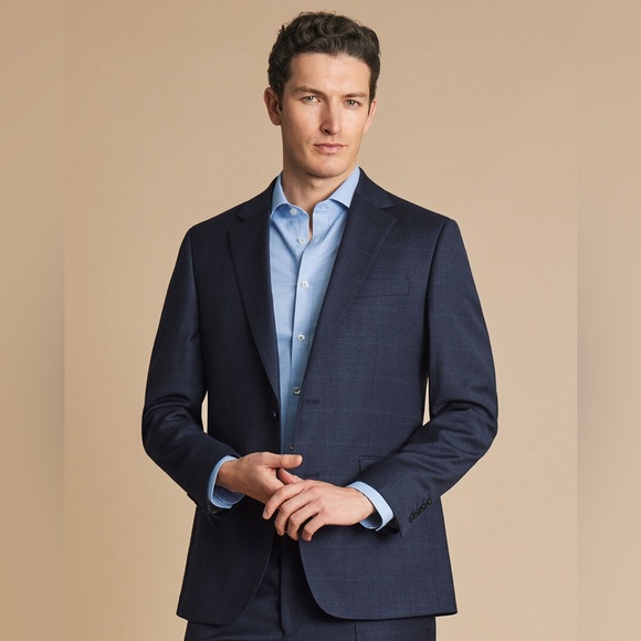 indigo blue check linen slim fit jacket